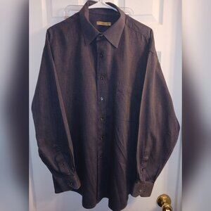 Donna Karan Signature Men's Long Sleeve Button Up Blue Gray 17.5 34-35 Bust 50"